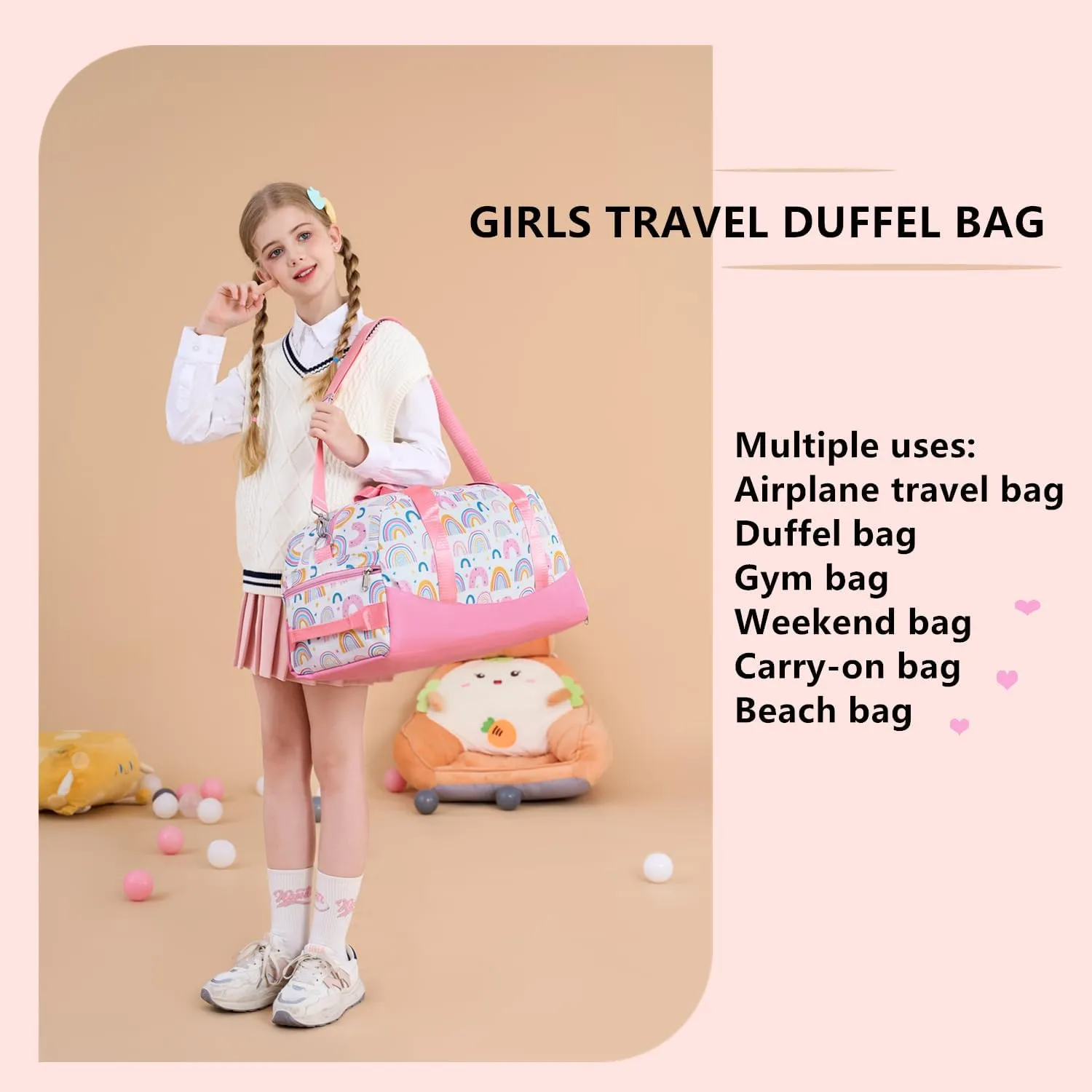 Lmwzh Kids Duffle Bag For Girls Perfect For Early Elementary Overnight Travel Bag With Shoes Compartment Dry And Wet Pocket Carry On Weekender Bag (Rainbow)