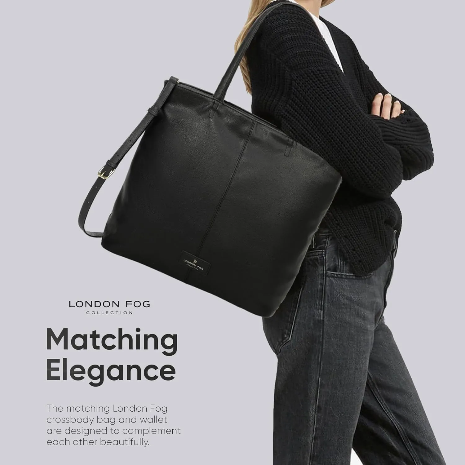 LONDON FOG - Women's Tote Bag, Crossbody Bag, and Wallet 3-Piece Set | Faux Leather | Purse Set for Work, Travel, & Outings