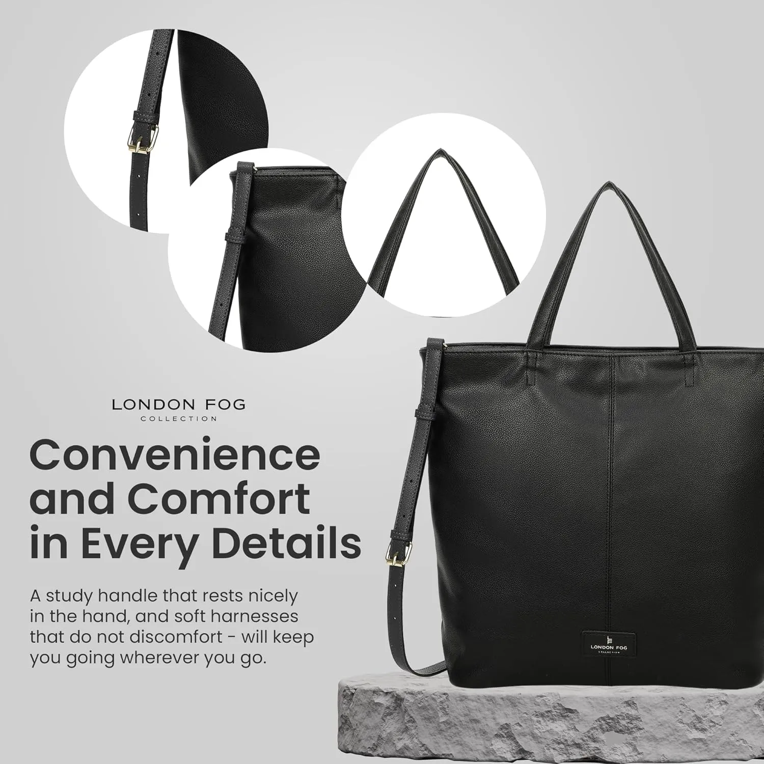 LONDON FOG - Women's Tote Bag, Crossbody Bag, and Wallet 3-Piece Set | Faux Leather | Purse Set for Work, Travel, & Outings