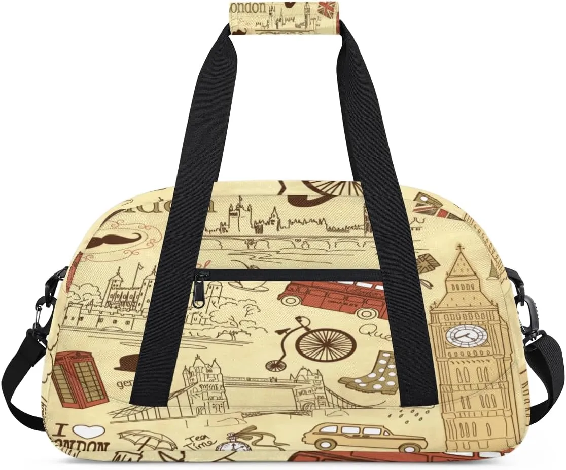 London Landmark Backdrop Kids Overnighted Duffel Bag Carry-On Size & Ideal for School Practice or Weekender Travel with Zip and Shoulder Stra for Boys & Girls
