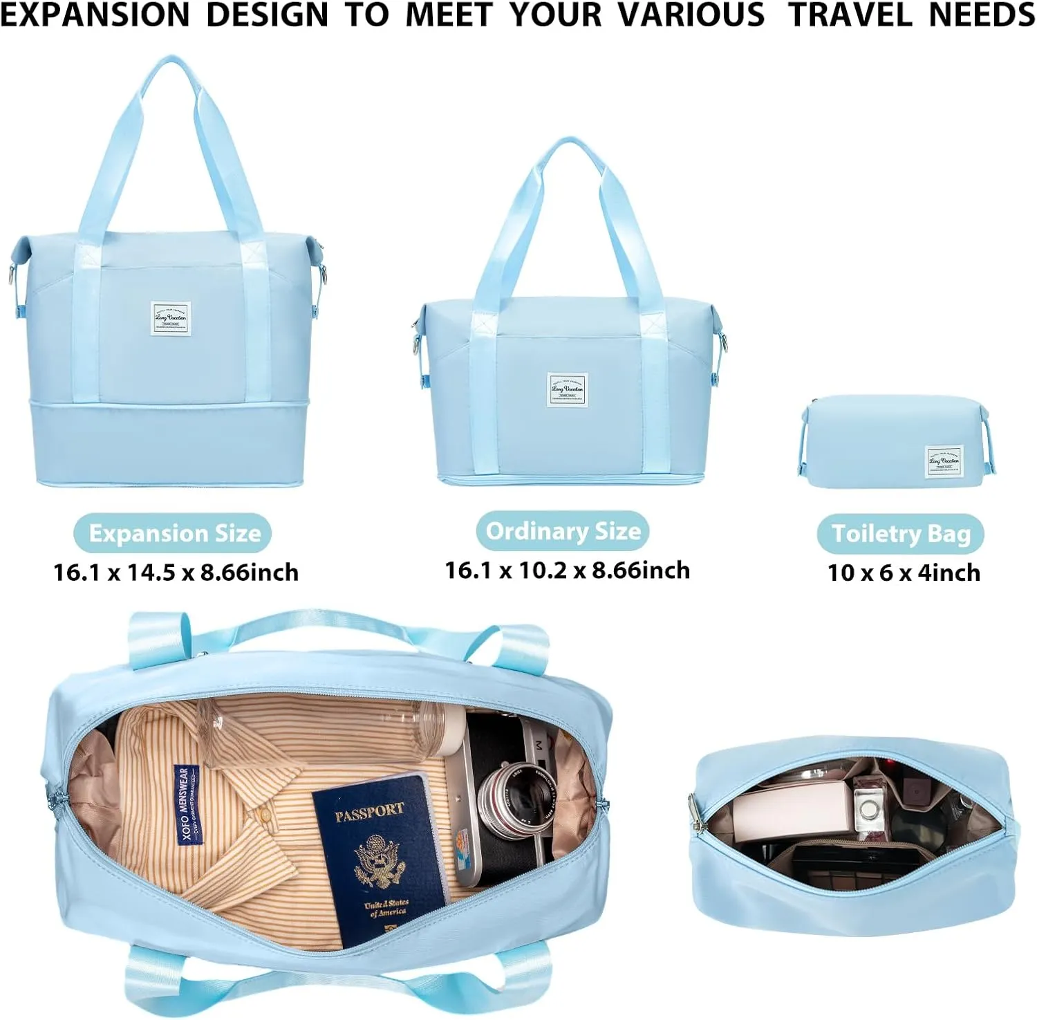 LONG VACATION 6 Piece Luggage Set Carry on Suitcase with ABS PC hardshell, Spinner Wheels & YKK Zipper TSA Lock (SKY BLUE, 6 piece set)