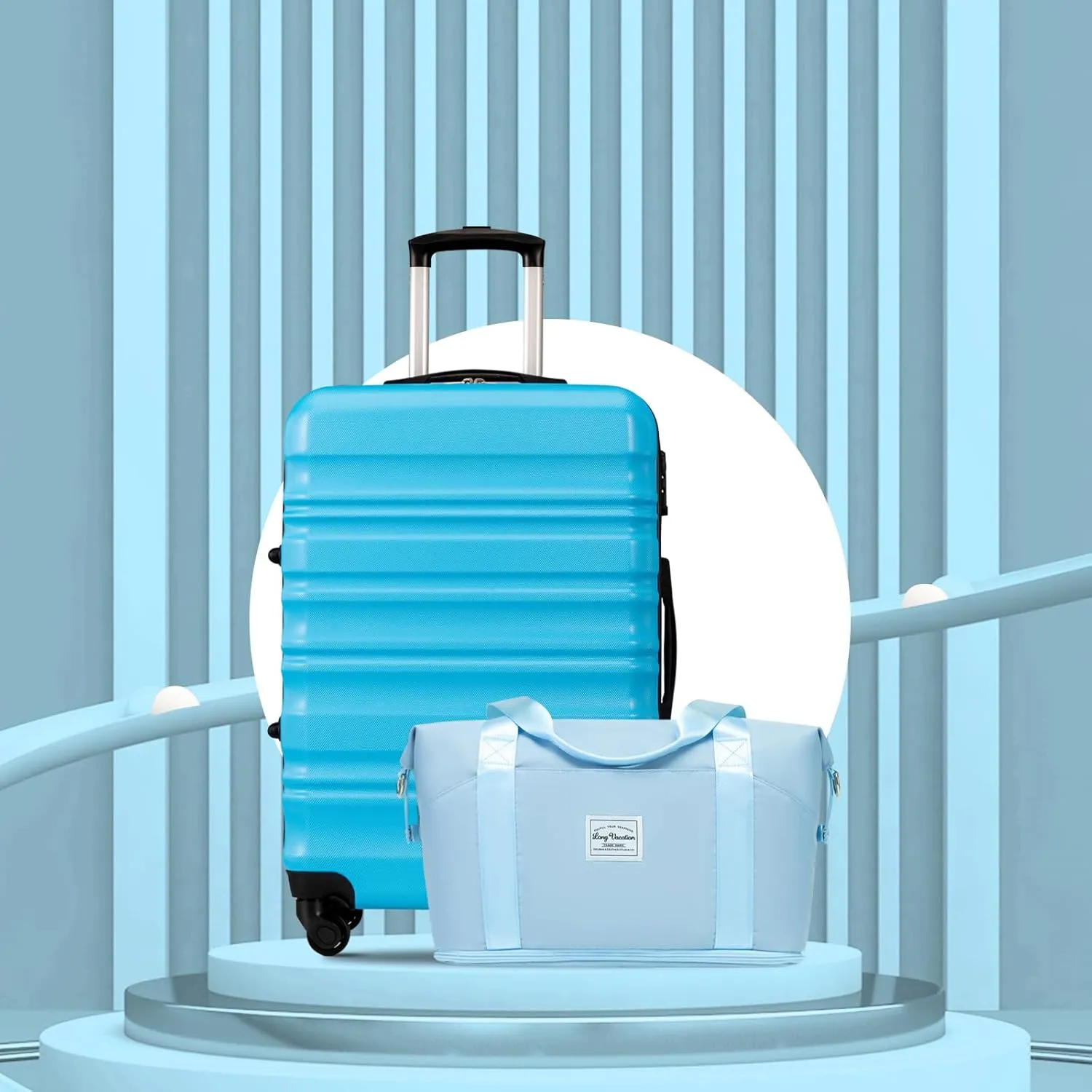 LONG VACATION 6 Piece Luggage Set Carry on Suitcase with ABS PC hardshell, Spinner Wheels & YKK Zipper TSA Lock (SKY BLUE, 6 piece set)