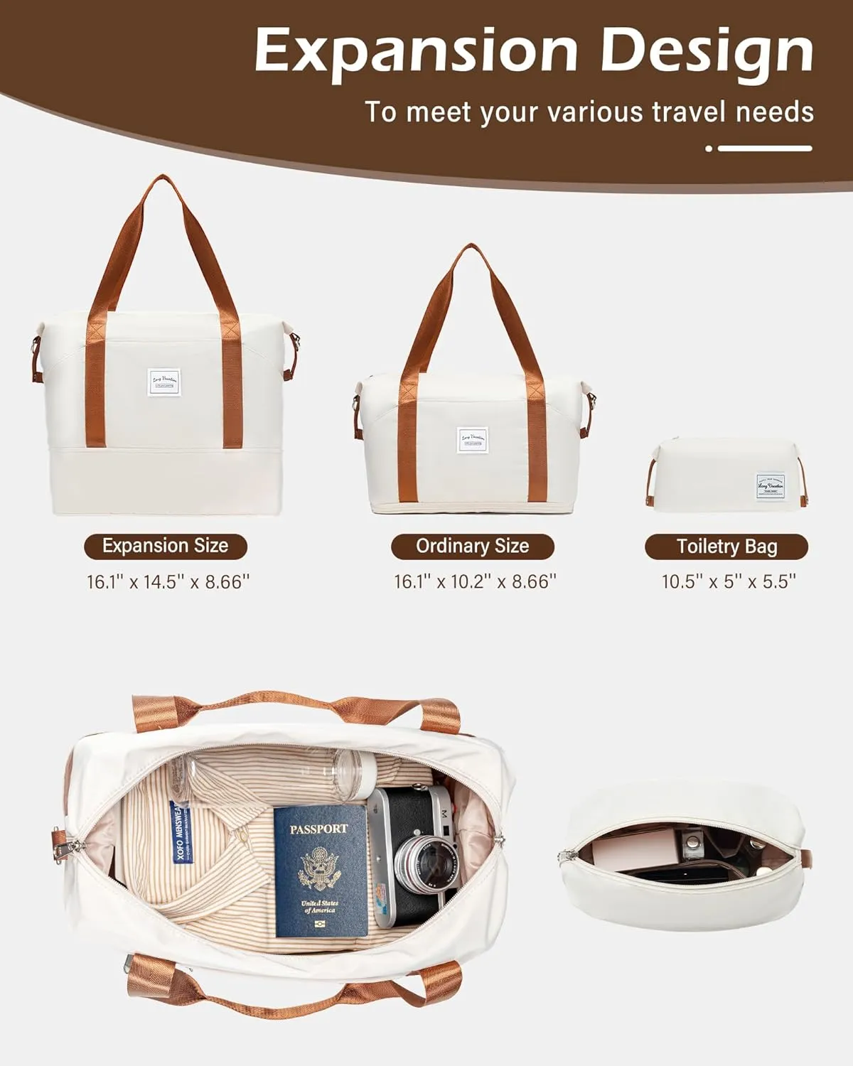 LONG VACATION 6 Piece Luggage Set Carry on Suitcase with ABS PC hardshell, Spinner Wheels & YKK Zipper TSA Lock (WHITE-BROWN, 6 piece set)