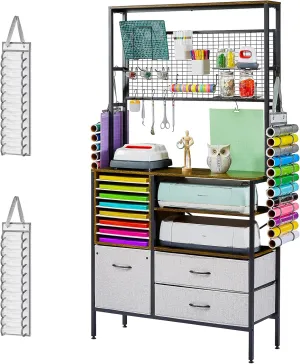 LOPASA Craft Storage Cabinet Compatible with Cricut, Craft Organizer Desk with Storage for Adults, Vinyl Organization Solutions Table, Art Room Furniture, Accessories Station