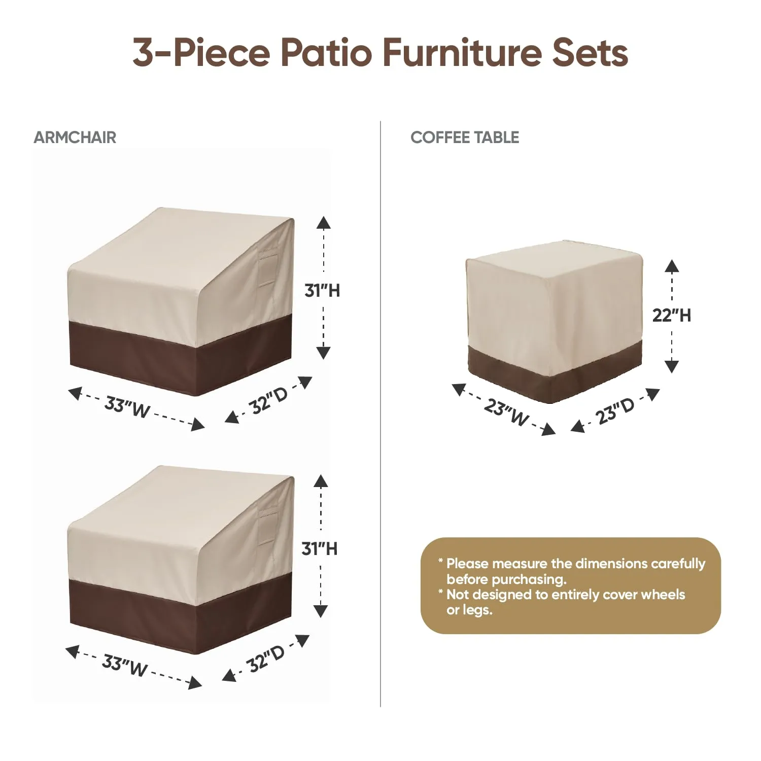 loriano Patio Furniture Covers Set, 3 Piece Outdoor Furniture Cover Waterproof, 600D Heavy Duty Lawn Furniture Covers Set