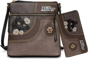 Lotusorchid Purse and Wallet Set for Women, Customized Crossbody Shoulder Purse PU Leather Hobo Bag with Adjustable Strap