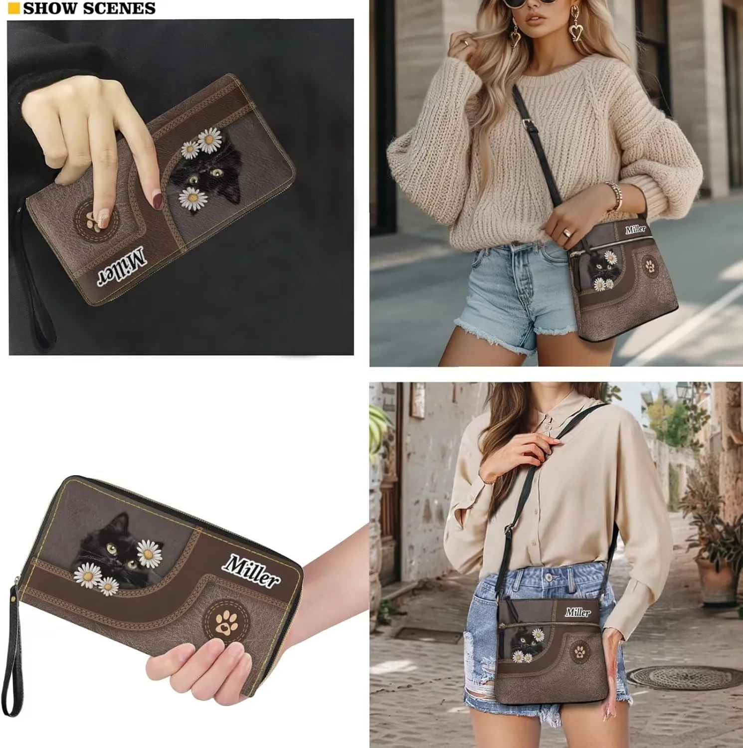 Lotusorchid Purse and Wallet Set for Women, Customized Crossbody Shoulder Purse PU Leather Hobo Bag with Adjustable Strap