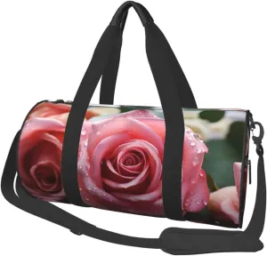 Love Rose Flower Petal Travel Duffle Bag Carry On Weekender Overnight Bag Sport Gym Bag for Women Men Foldable Travel Duffle Round Duffle Bag for Travel Sports Gym