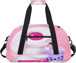 Lovely Bunny Gym Duffel Bag for Men Women Milk Tea Sports Tote Bag with Adjustable Shoulder Strap for Dance Gymnastics Traveling Outdoor Camping Overnight Stay