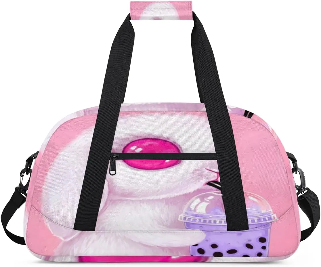 Lovely Bunny Gym Duffel Bag for Men Women Milk Tea Sports Tote Bag with Adjustable Shoulder Strap for Dance Gymnastics Traveling Outdoor Camping Overnight Stay