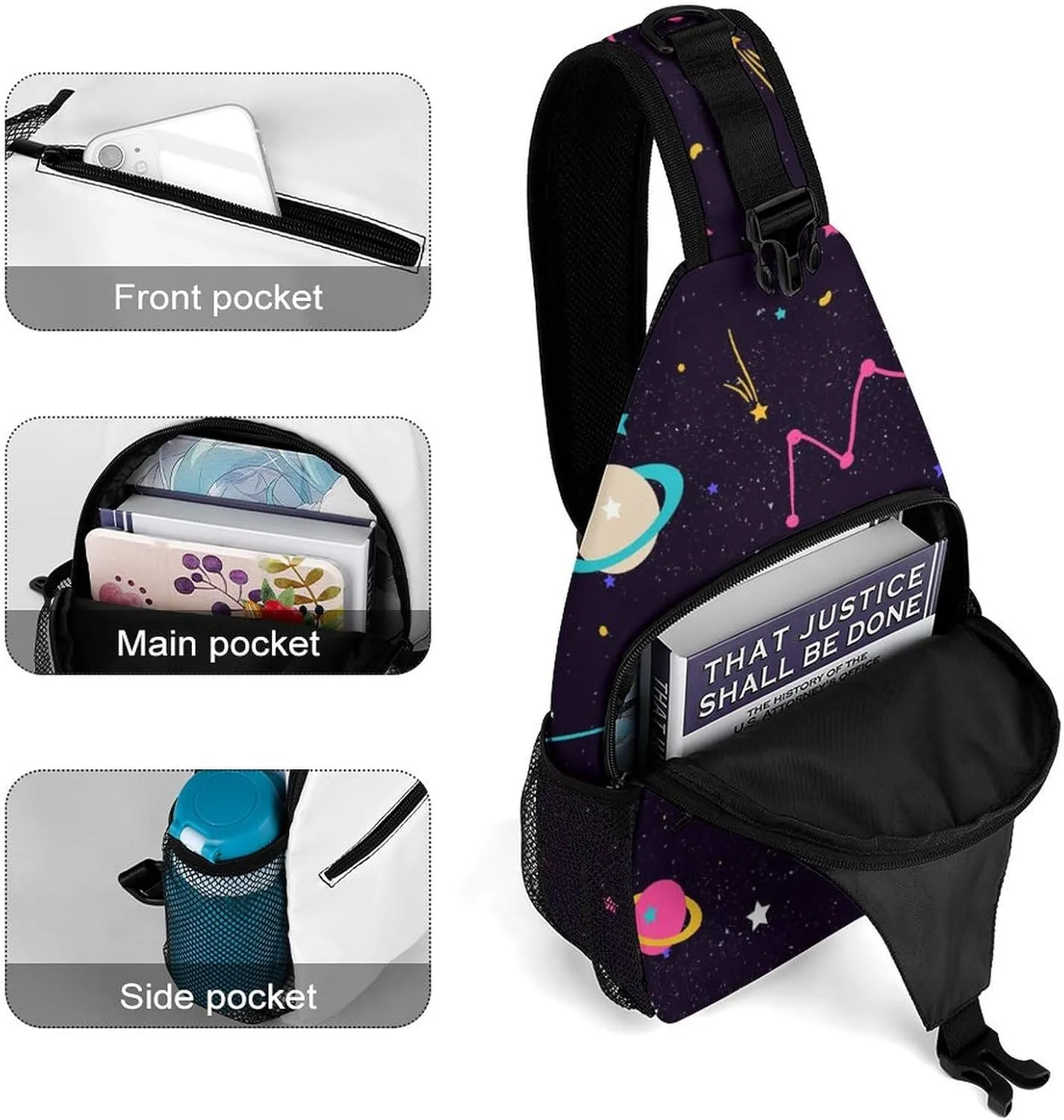 Lovely Galaxy Print Crossbody Sling Bag for Women Men Travel Chest Bag, Cycling Shoulder Backpack
