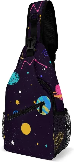 Lovely Galaxy Print Crossbody Sling Bag for Women Men Travel Chest Bag, Cycling Shoulder Backpack