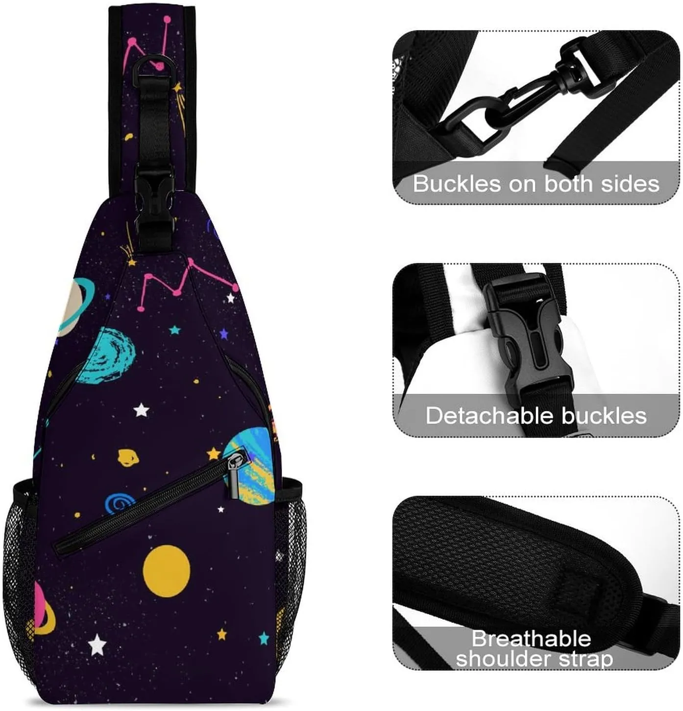 Lovely Galaxy Print Crossbody Sling Bag for Women Men Travel Chest Bag, Cycling Shoulder Backpack