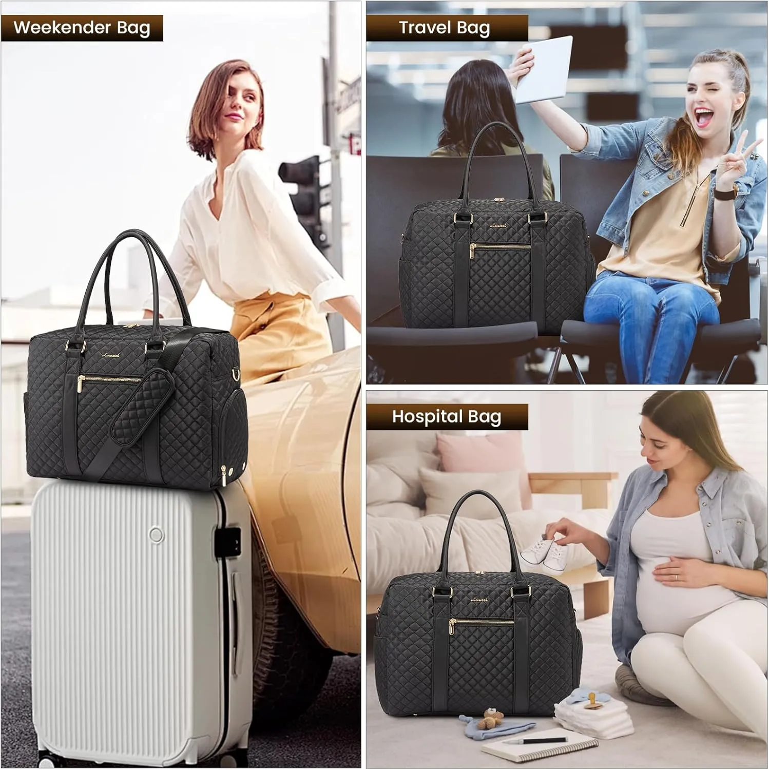 LOVEVOOK Hospital Duffle Bag for Women - Labor Delivery, Travel & Overnight with Shoe & Laptop Compartments