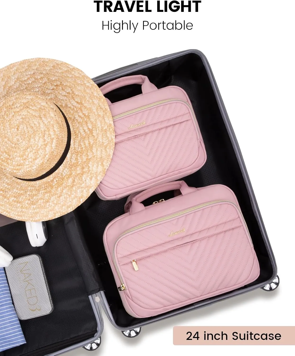 LOVEVOOK Travel Toiletry Bag for Women, Water-resistant Hanging Makeup Organizer with Jewelry Compartment, Portable Cosmetic Bag with Luggage Strap for Travel essentials(Pink,10.5 Inch)
