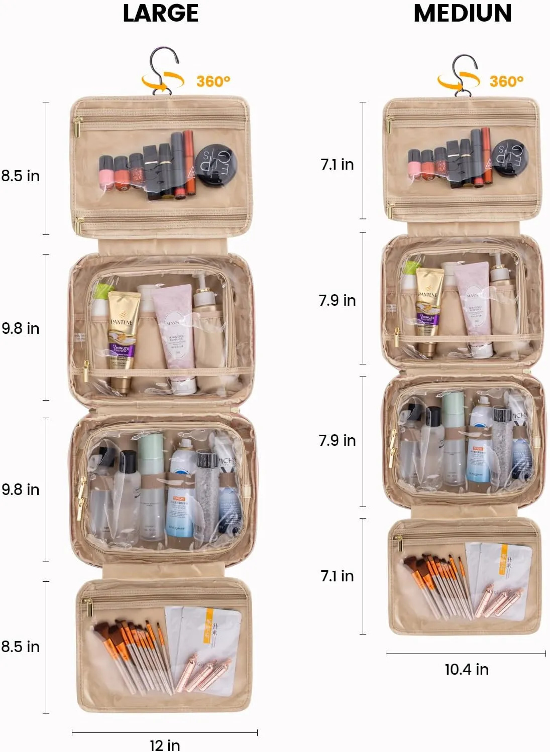 LOVEVOOK Travel Toiletry Bag for Women, Water-resistant Hanging Makeup Organizer with Jewelry Compartment, Portable Cosmetic Bag with Luggage Strap for Travel essentials(Pink,10.5 Inch)