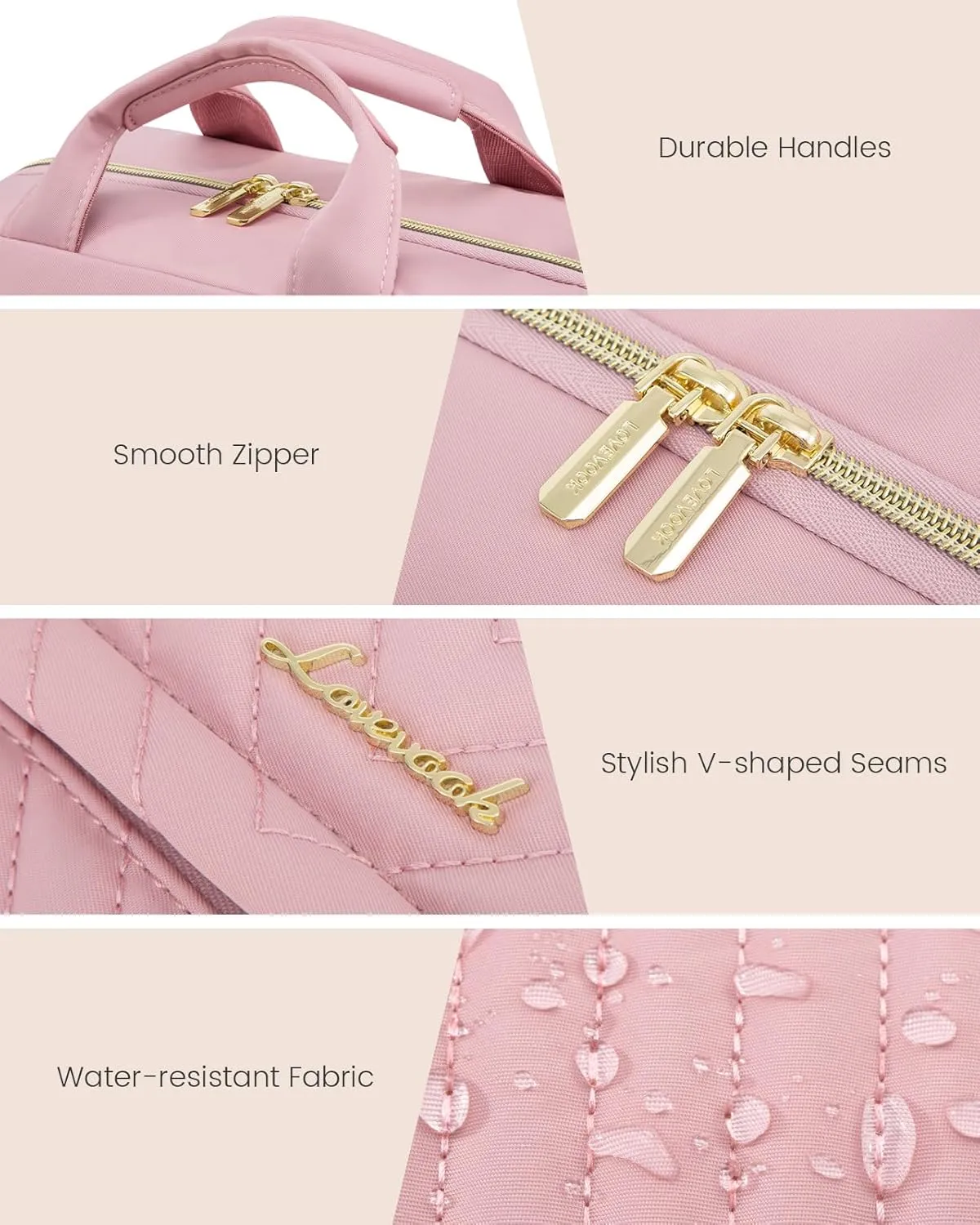 LOVEVOOK Travel Toiletry Bag for Women, Water-resistant Hanging Makeup Organizer with Jewelry Compartment, Portable Cosmetic Bag with Luggage Strap for Travel essentials(Pink,10.5 Inch)