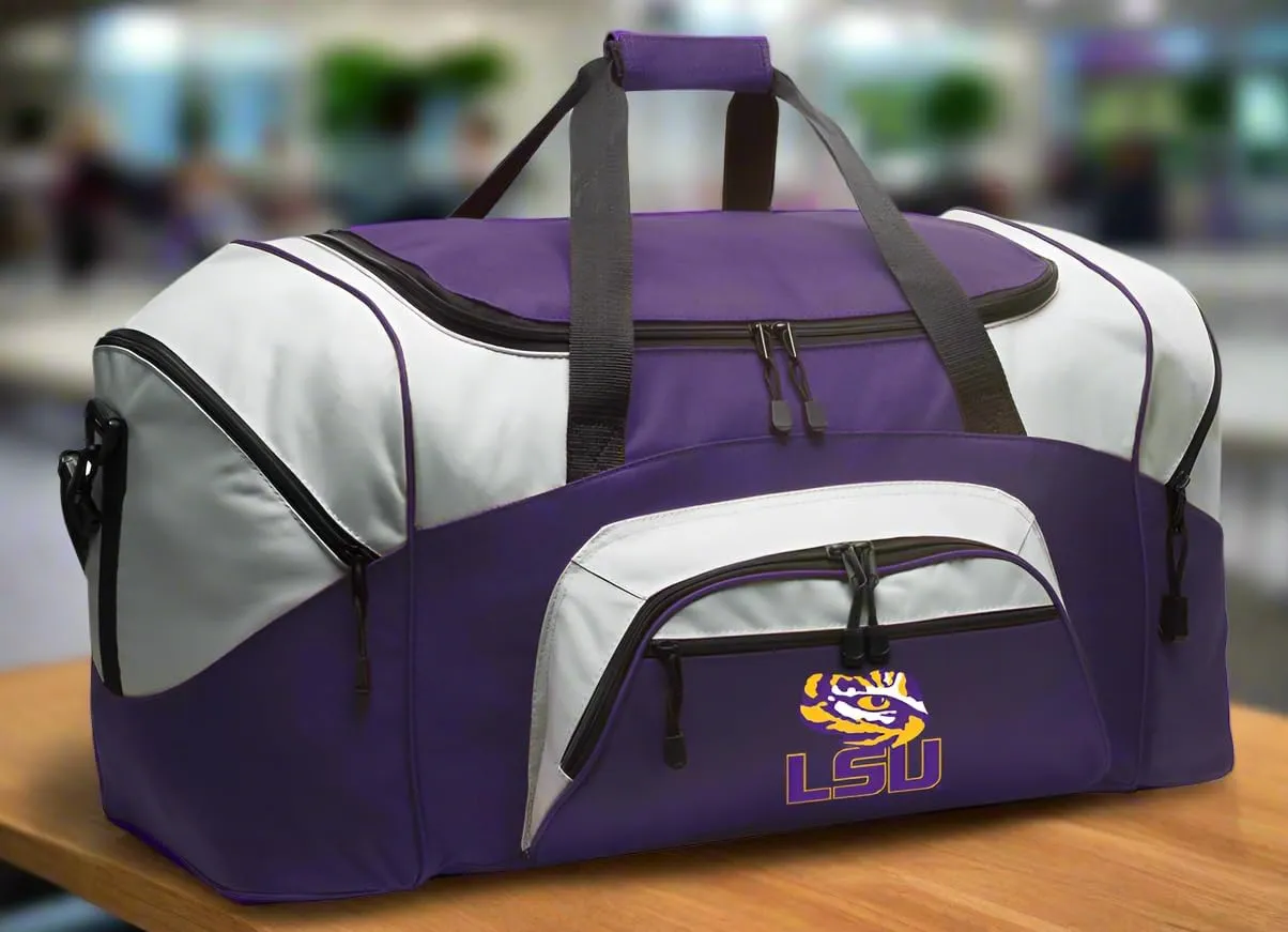 LSU Tigers Duffle Bag Louisiana State University Large Duffel Bag Suitcase (Purple)