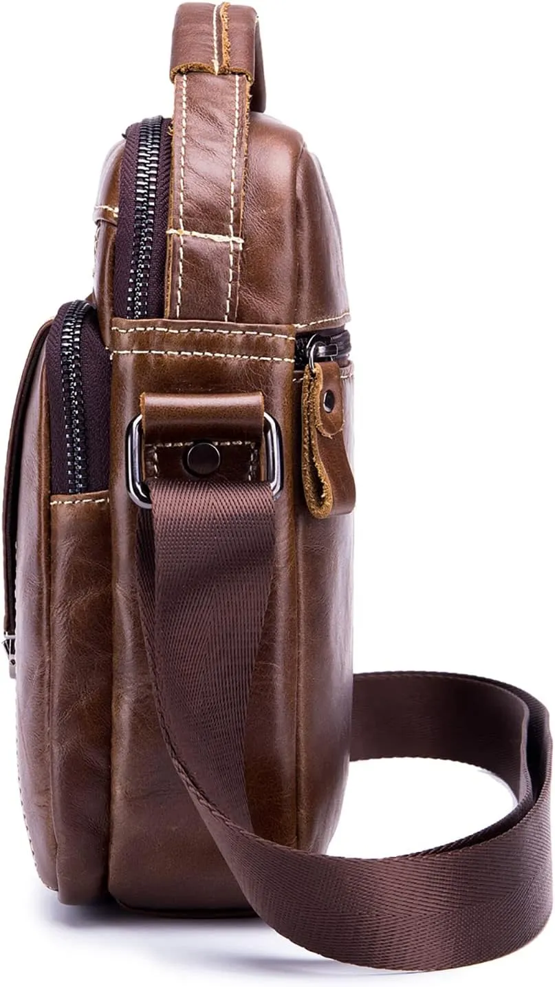 LUKZIJAES Small Genuine Leather Shoulder Bag Men Messenger Handbag Lightweight Sling Crossbody Bag