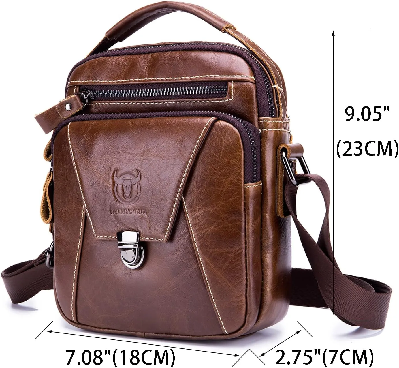 LUKZIJAES Small Genuine Leather Shoulder Bag Men Messenger Handbag Lightweight Sling Crossbody Bag