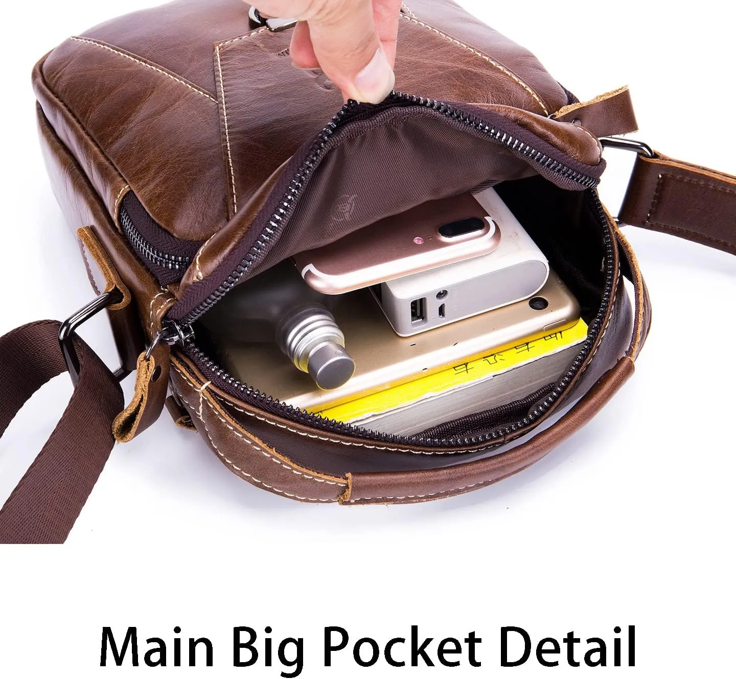 LUKZIJAES Small Genuine Leather Shoulder Bag Men Messenger Handbag Lightweight Sling Crossbody Bag