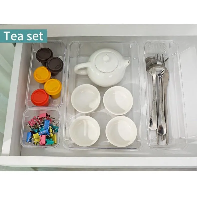 LUMOZA 25 PCs Clear Drawer Organizer Tray Set 4 Sizes of Makeup Drawer Organize Acrylic Organizer Bins for Jewelry Kitchen Gadgets and Office Supplies