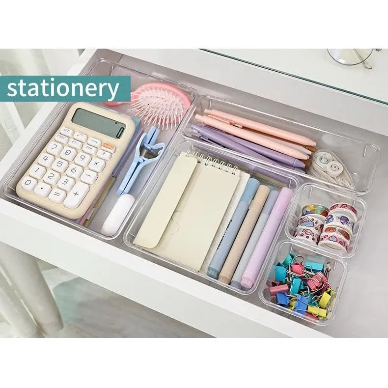 LUMOZA 25 PCs Clear Drawer Organizer Tray Set 4 Sizes of Makeup Drawer Organize Acrylic Organizer Bins for Jewelry Kitchen Gadgets and Office Supplies