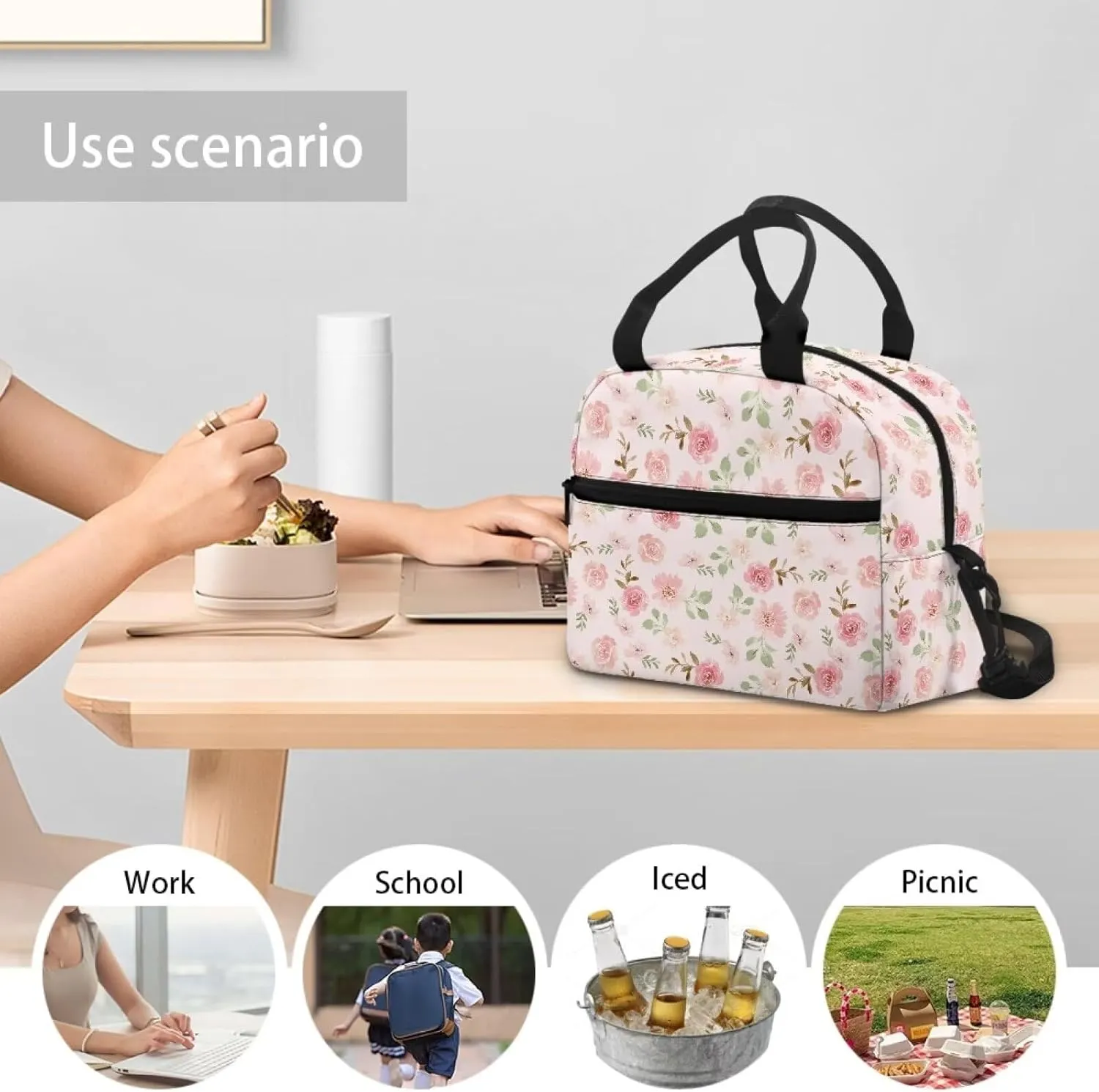 Lunch Bag Lunchbox Organizer Insulated Waterproof Men Women Tote Cooler Handbag Adjustable Shoulder Strap for Office Picnic Travel Hiking