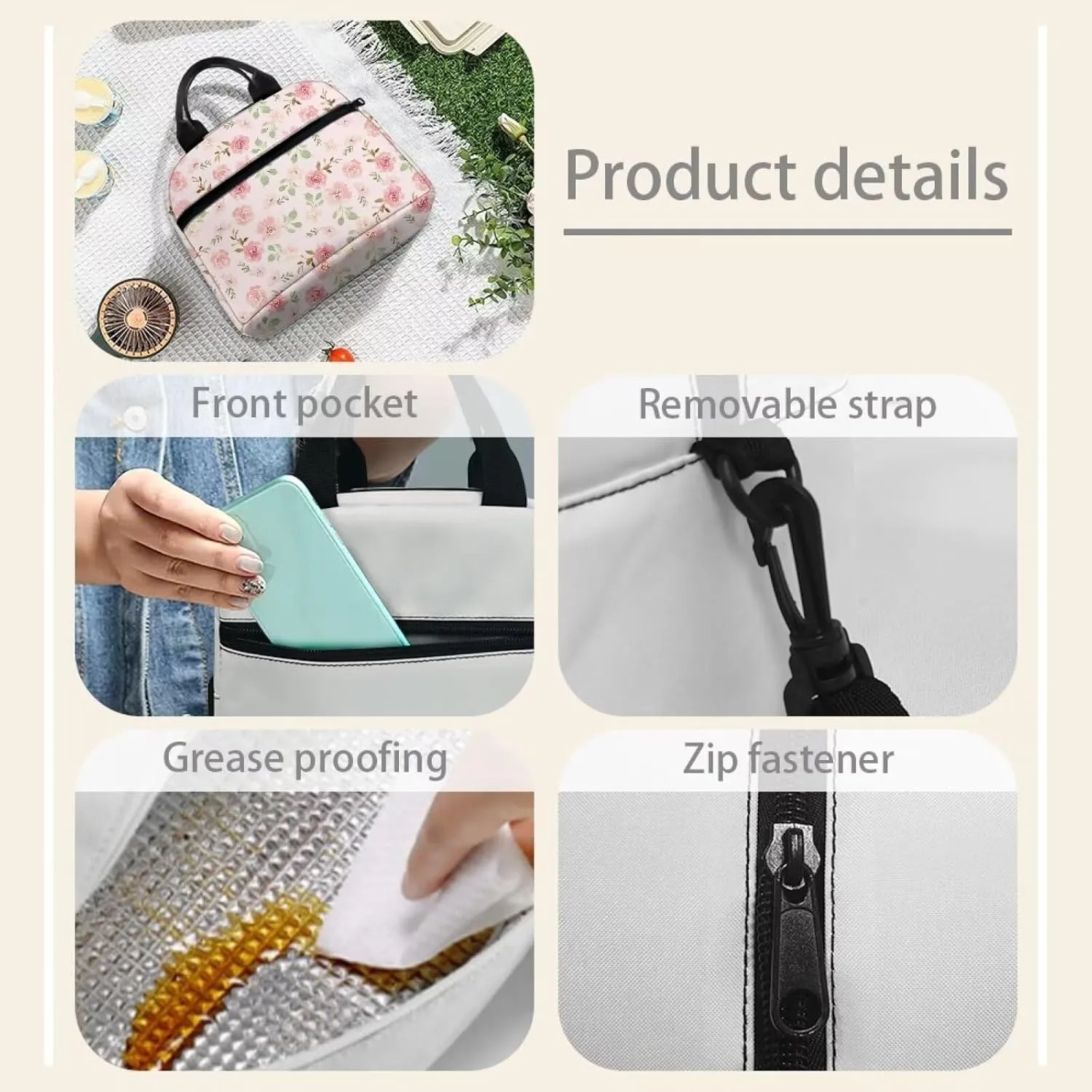 Lunch Bag Lunchbox Organizer Insulated Waterproof Men Women Tote Cooler Handbag Adjustable Shoulder Strap for Office Picnic Travel Hiking