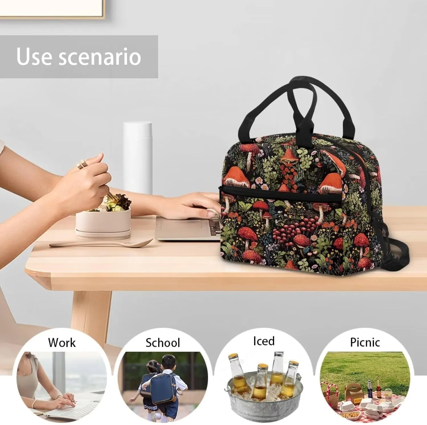 Lunch Bag Lunchbox Organizer Insulated Waterproof Men Women Tote Cooler Handbag Adjustable Shoulder Strap for Office Picnic Travel Hiking