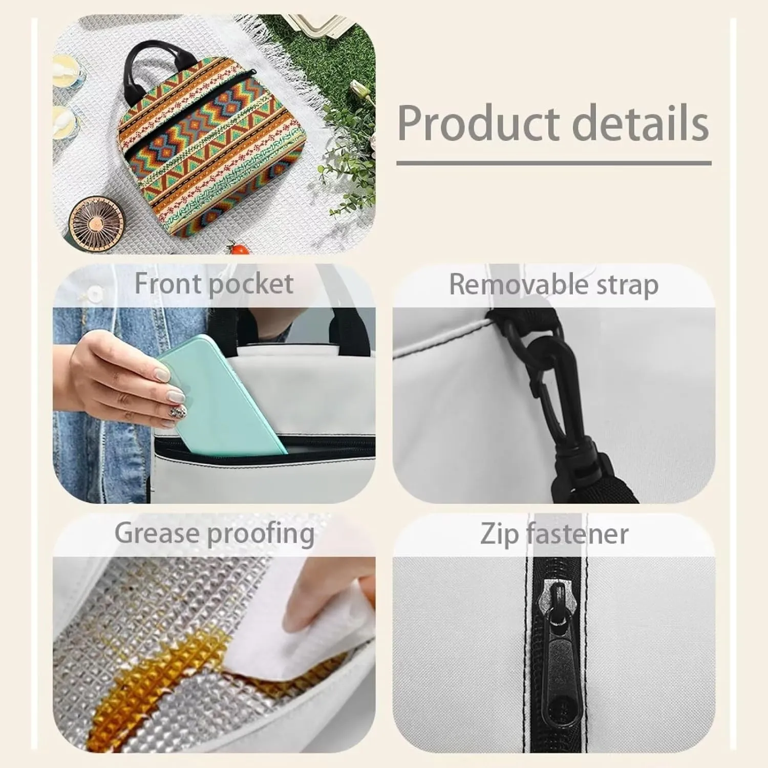 Lunch Bag Lunchbox Organizer Insulated Waterproof Men Women Tote Cooler Handbag Adjustable Shoulder Strap for Office Picnic Travel Hiking
