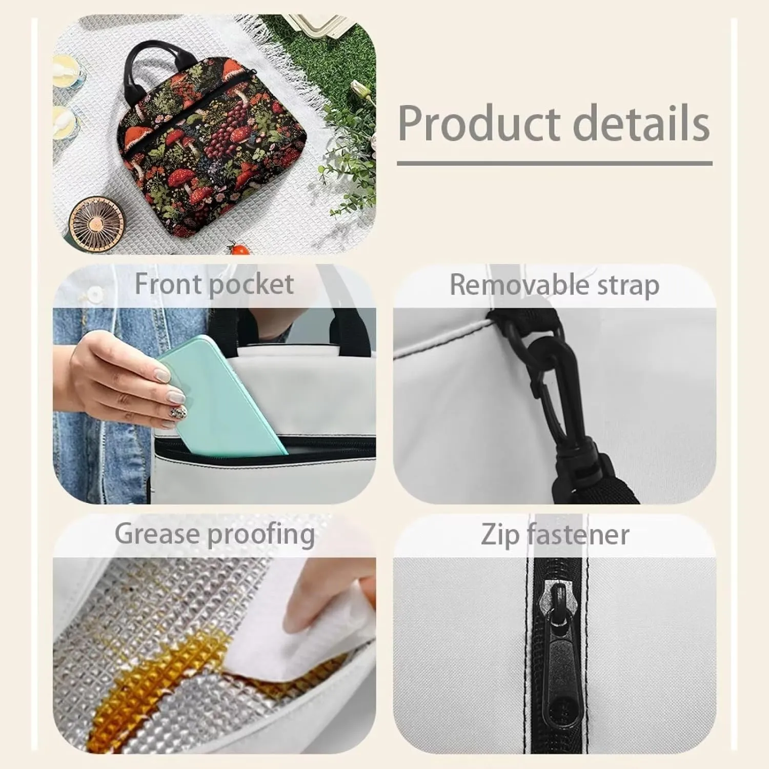 Lunch Bag Lunchbox Organizer Insulated Waterproof Men Women Tote Cooler Handbag Adjustable Shoulder Strap for Office Picnic Travel Hiking