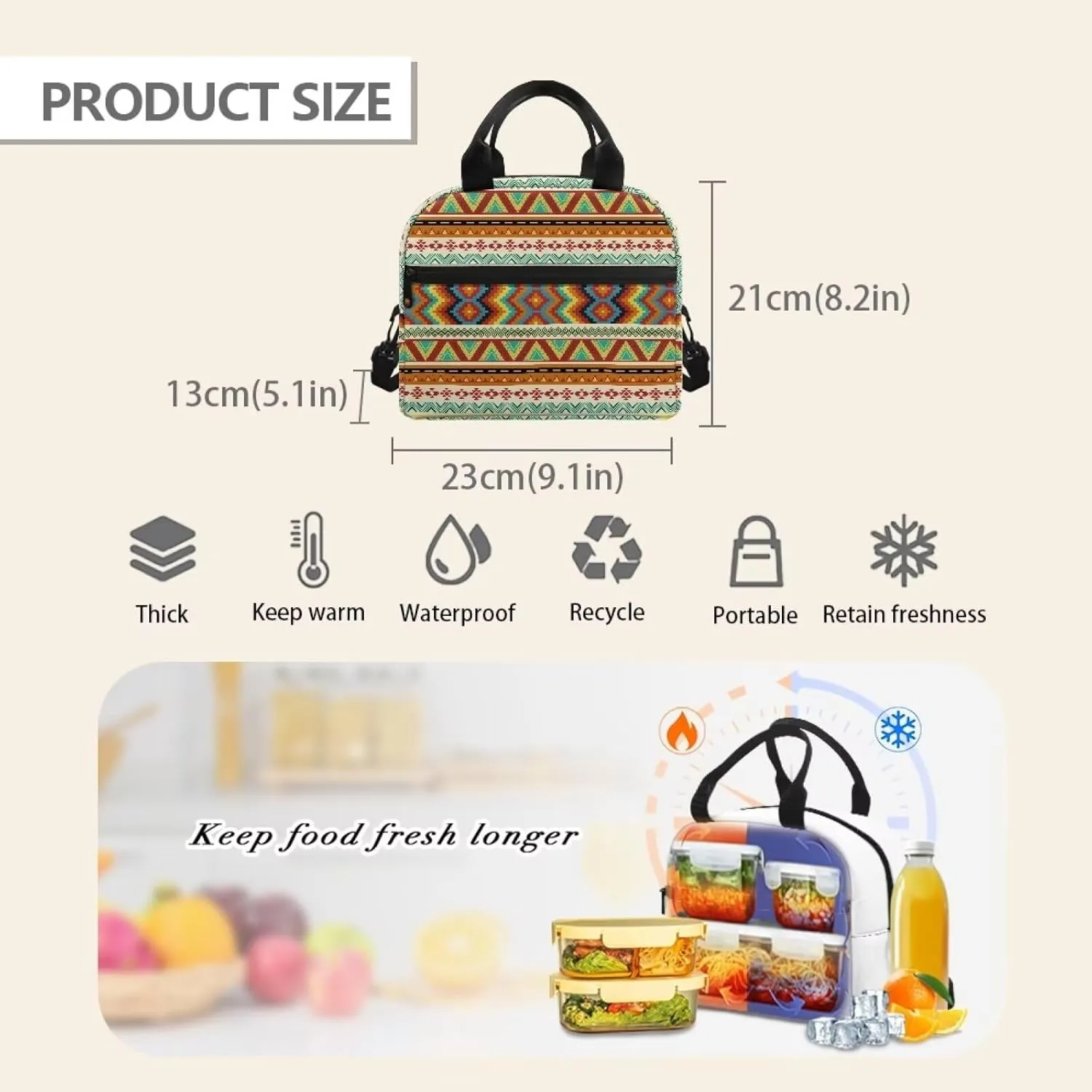 Lunch Bag Lunchbox Organizer Insulated Waterproof Men Women Tote Cooler Handbag Adjustable Shoulder Strap for Office Picnic Travel Hiking