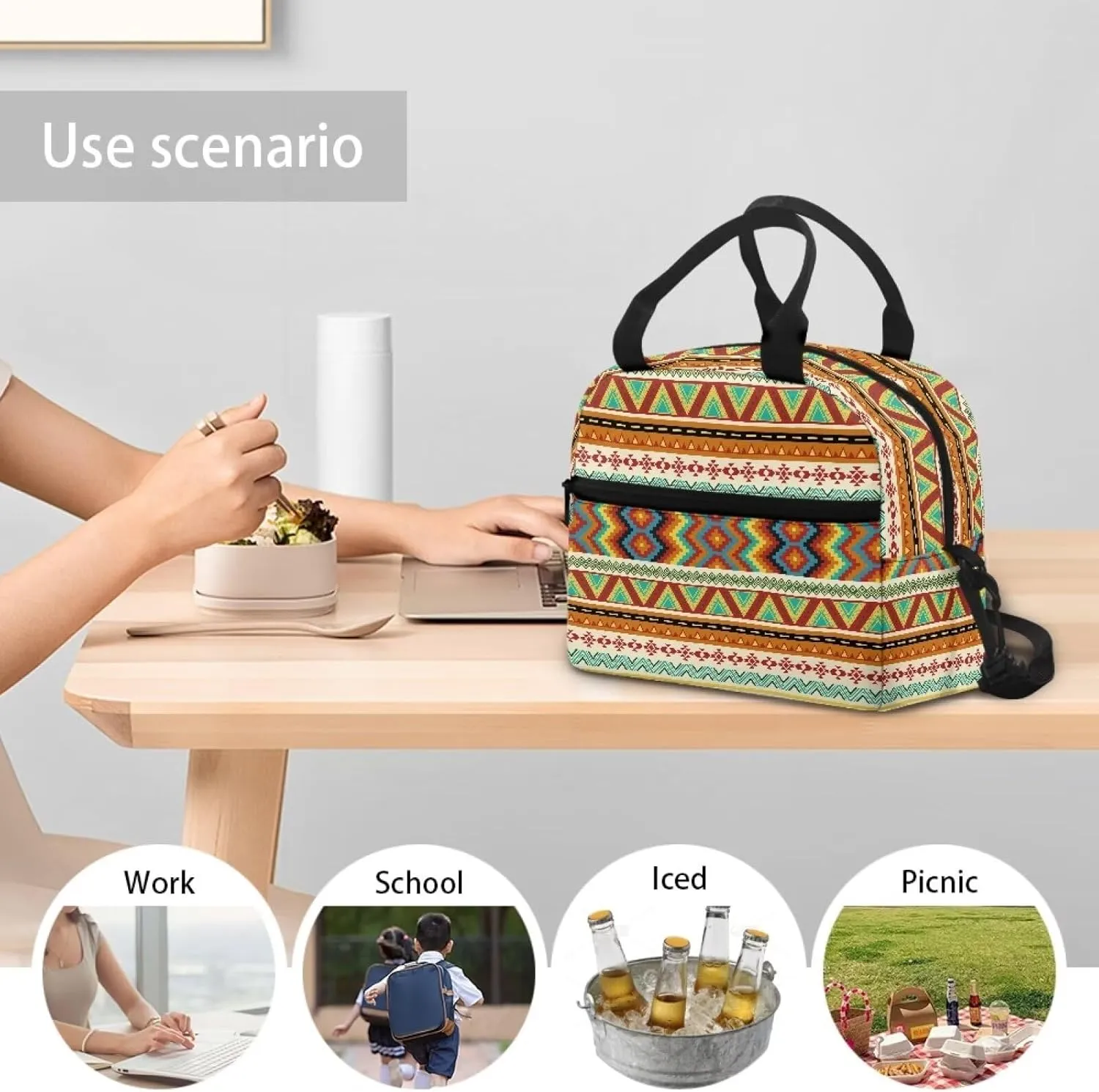 Lunch Bag Lunchbox Organizer Insulated Waterproof Men Women Tote Cooler Handbag Adjustable Shoulder Strap for Office Picnic Travel Hiking