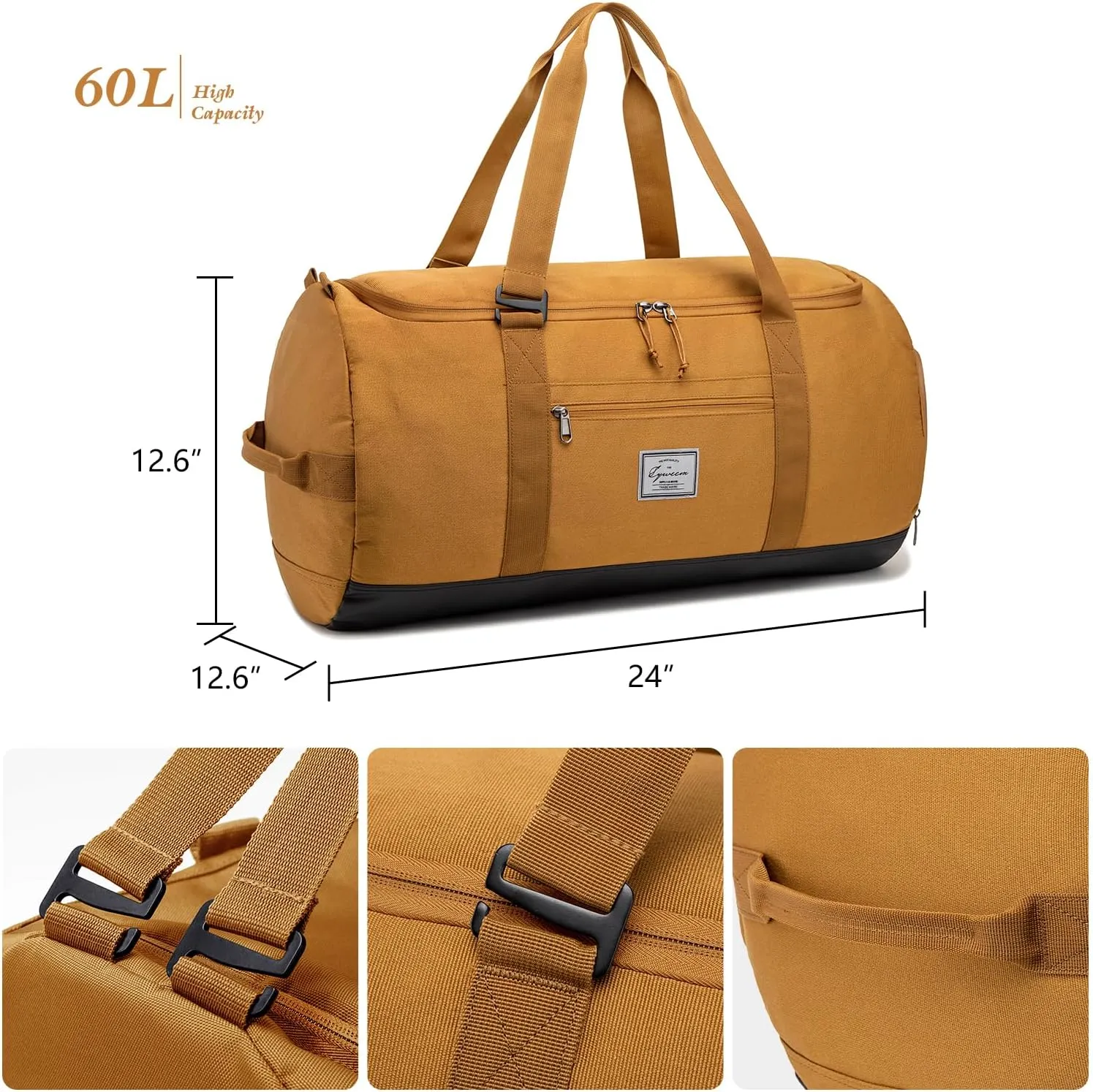 Lyweem Sports Gym Bag Men - Large 60L Travel Duffle Bag with Shoe Compartment Women, Weekender Backpack, Overnight Duffel Bag, Brown