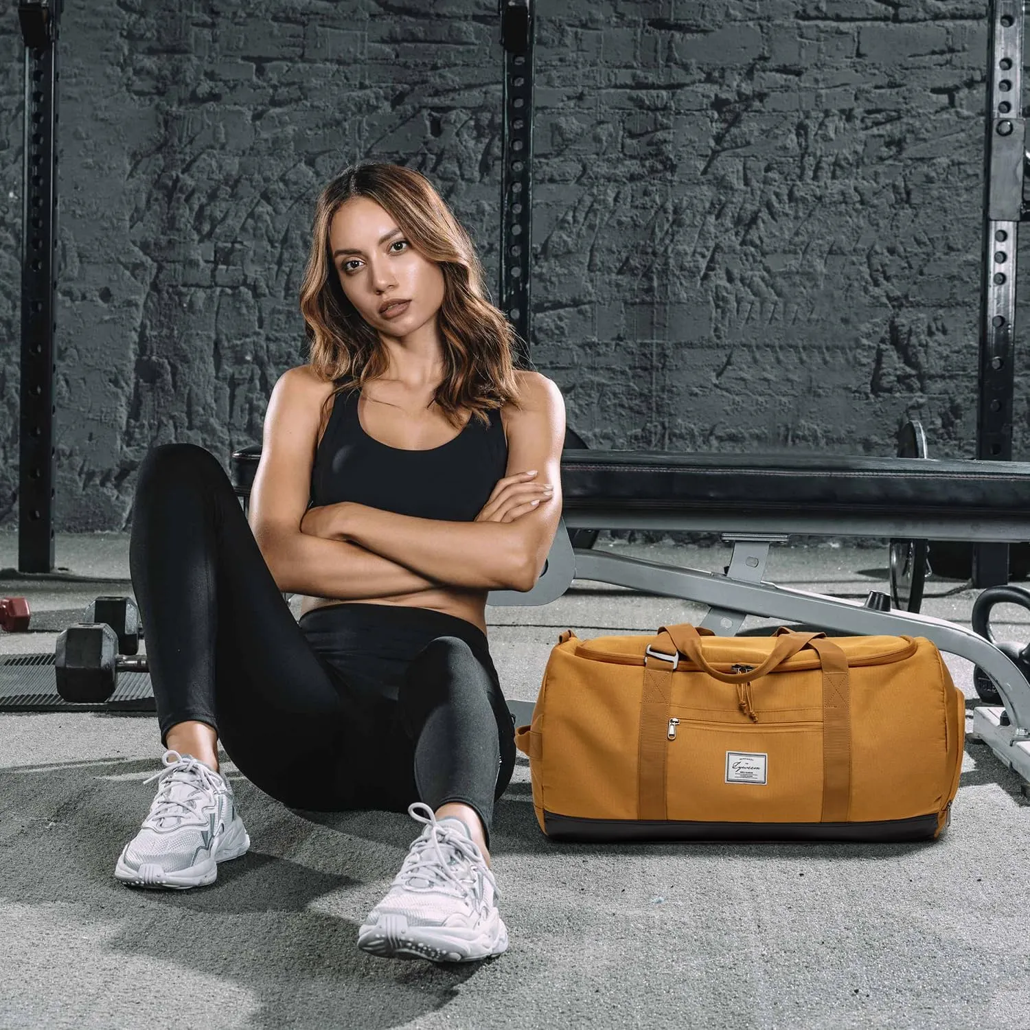 Lyweem Sports Gym Bag Men - Large 60L Travel Duffle Bag with Shoe Compartment Women, Weekender Backpack, Overnight Duffel Bag, Brown