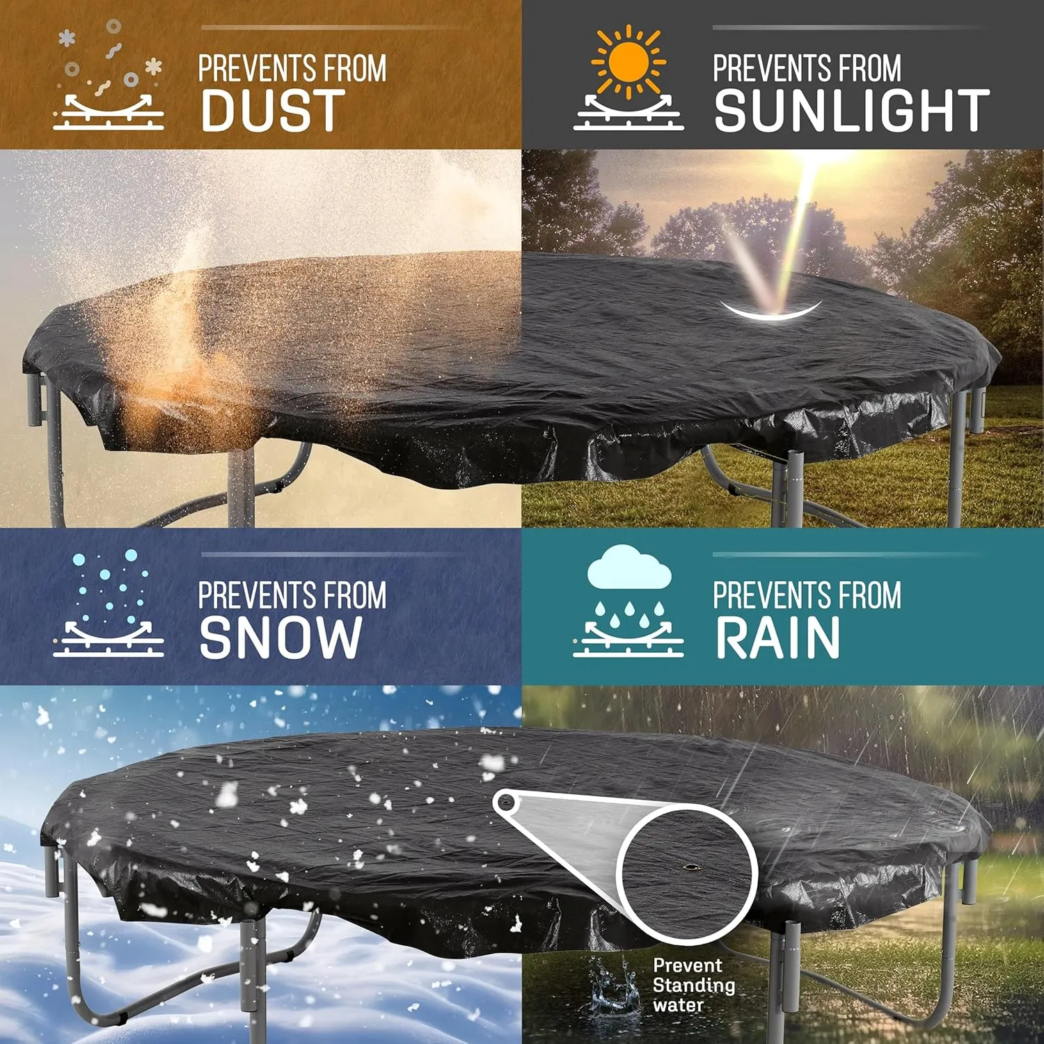 Machrus Upper Bounce Trampoline Weather Cover - 7.5FT 8FT 10FT 11FT 12FT 13FT 14FT 15FT 16FT 17FT 8X14FT 9X15FT 10X17FT -Weather-Resistant Trampoline Protective Cover