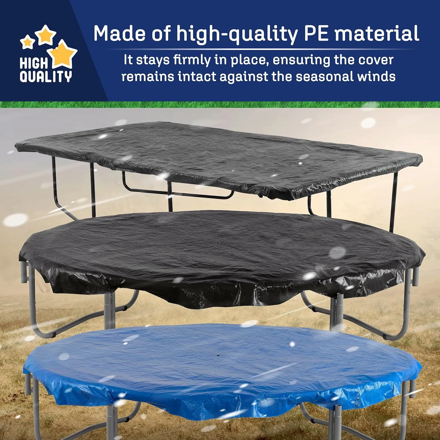 Machrus Upper Bounce Trampoline Weather Cover - 7.5FT 8FT 10FT 11FT 12FT 13FT 14FT 15FT 16FT 17FT 8X14FT 9X15FT 10X17FT -Weather-Resistant Trampoline Protective Cover