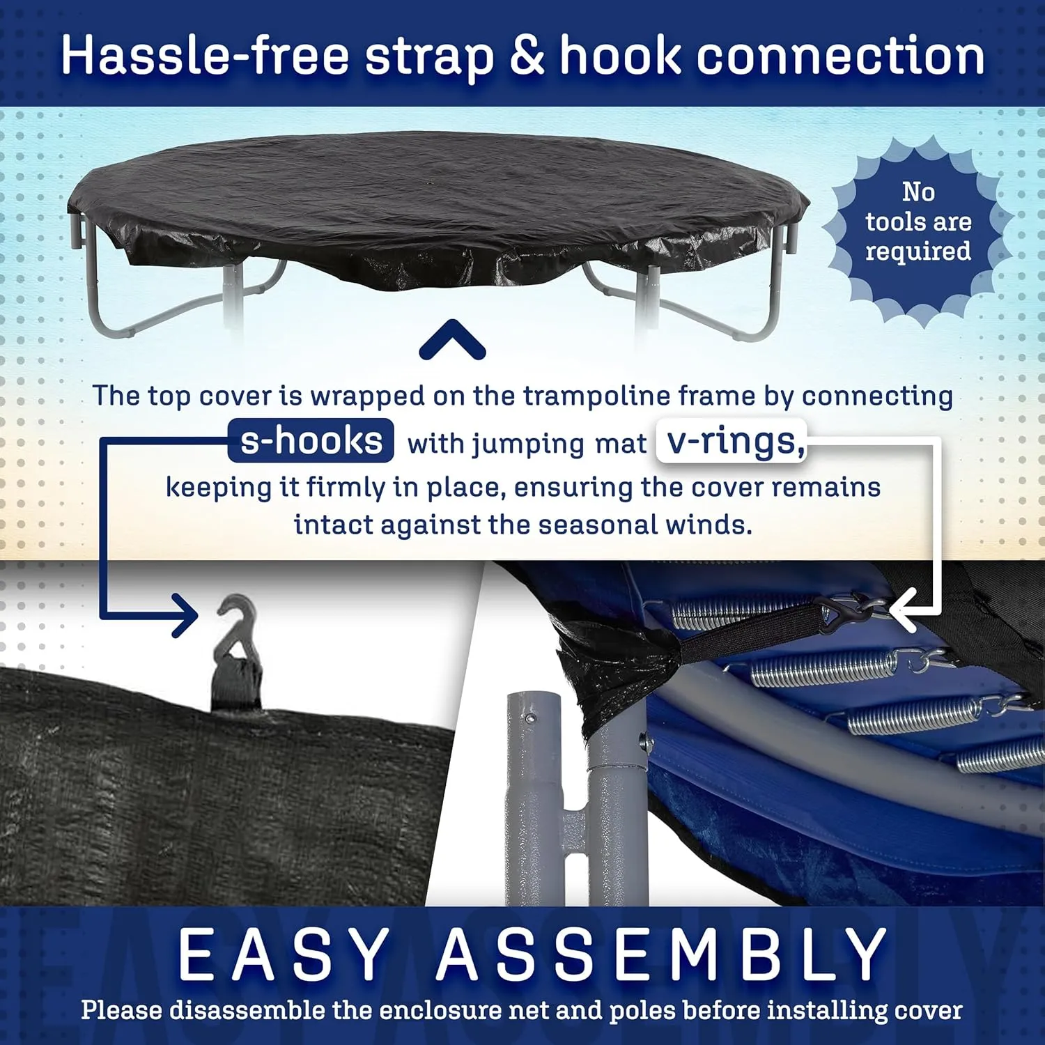 Machrus Upper Bounce Trampoline Weather Cover - 7.5FT 8FT 10FT 11FT 12FT 13FT 14FT 15FT 16FT 17FT 8X14FT 9X15FT 10X17FT -Weather-Resistant Trampoline Protective Cover