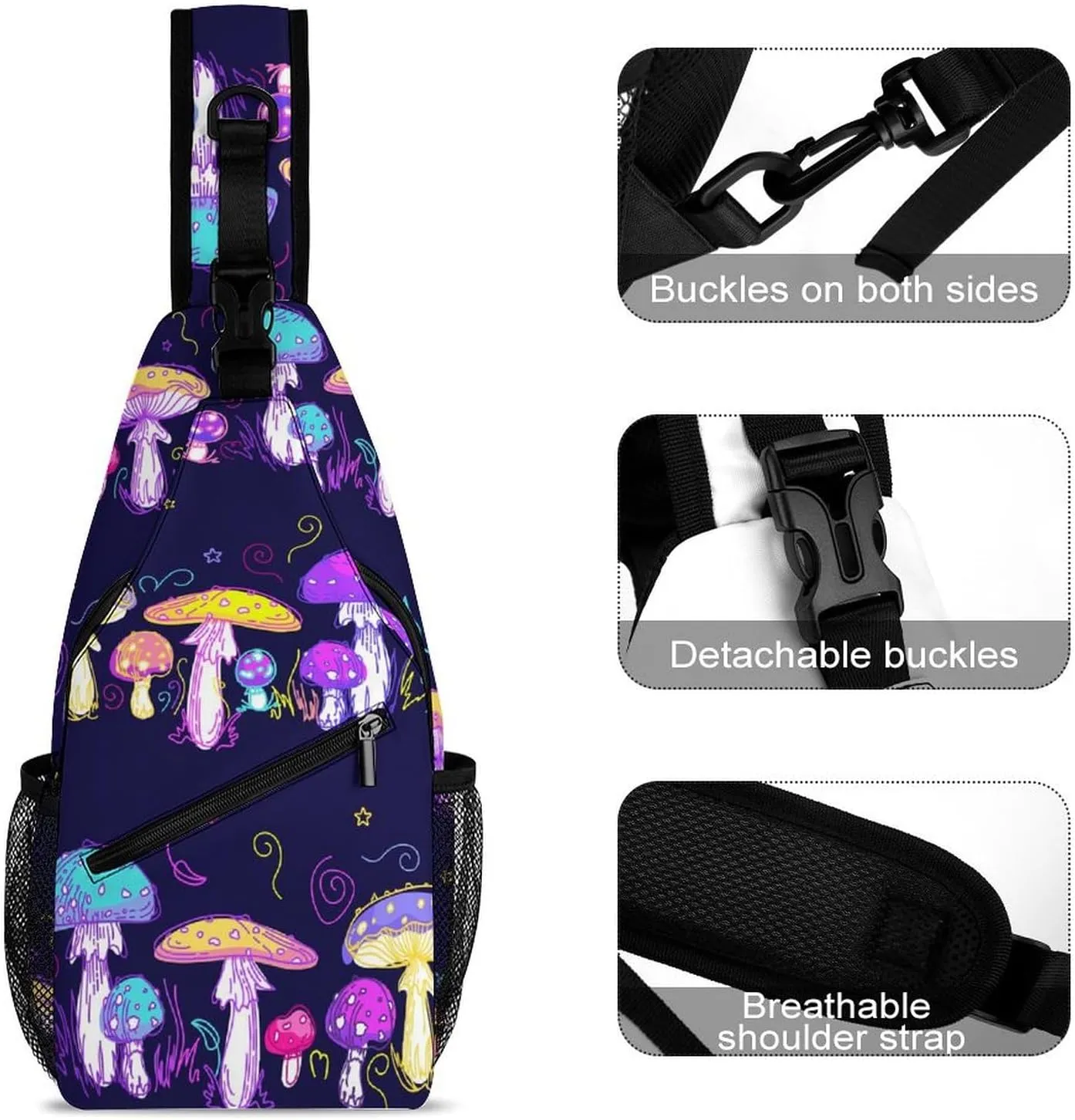 Magic-mushrooms Texture Sling Bag Crossbody Backpack for Men Women Chest Bag For Travel Hiking Cycling Camping