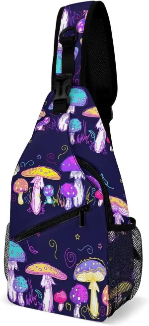 Magic-mushrooms Texture Sling Bag Crossbody Backpack for Men Women Chest Bag For Travel Hiking Cycling Camping
