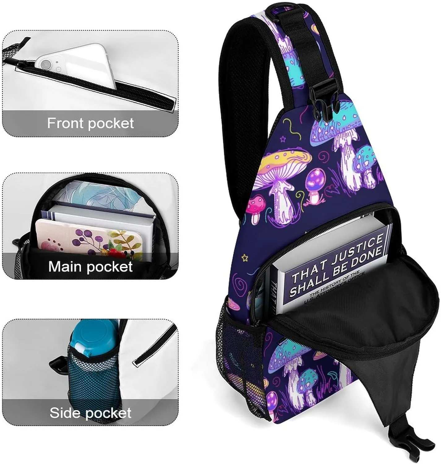 Magic-mushrooms Texture Sling Bag Crossbody Backpack for Men Women Chest Bag For Travel Hiking Cycling Camping