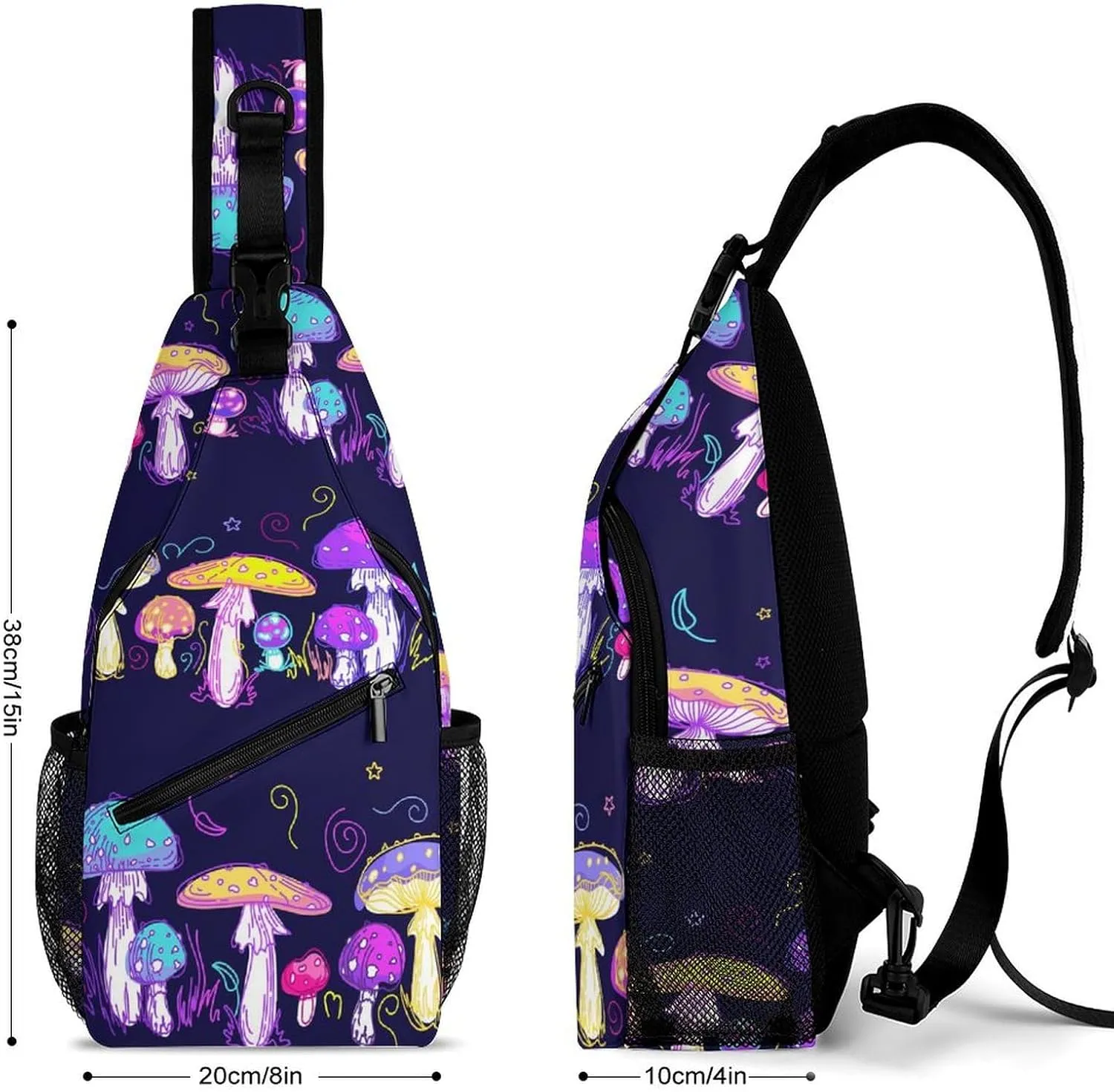 Magic-mushrooms Texture Sling Bag Crossbody Backpack for Men Women Chest Bag For Travel Hiking Cycling Camping