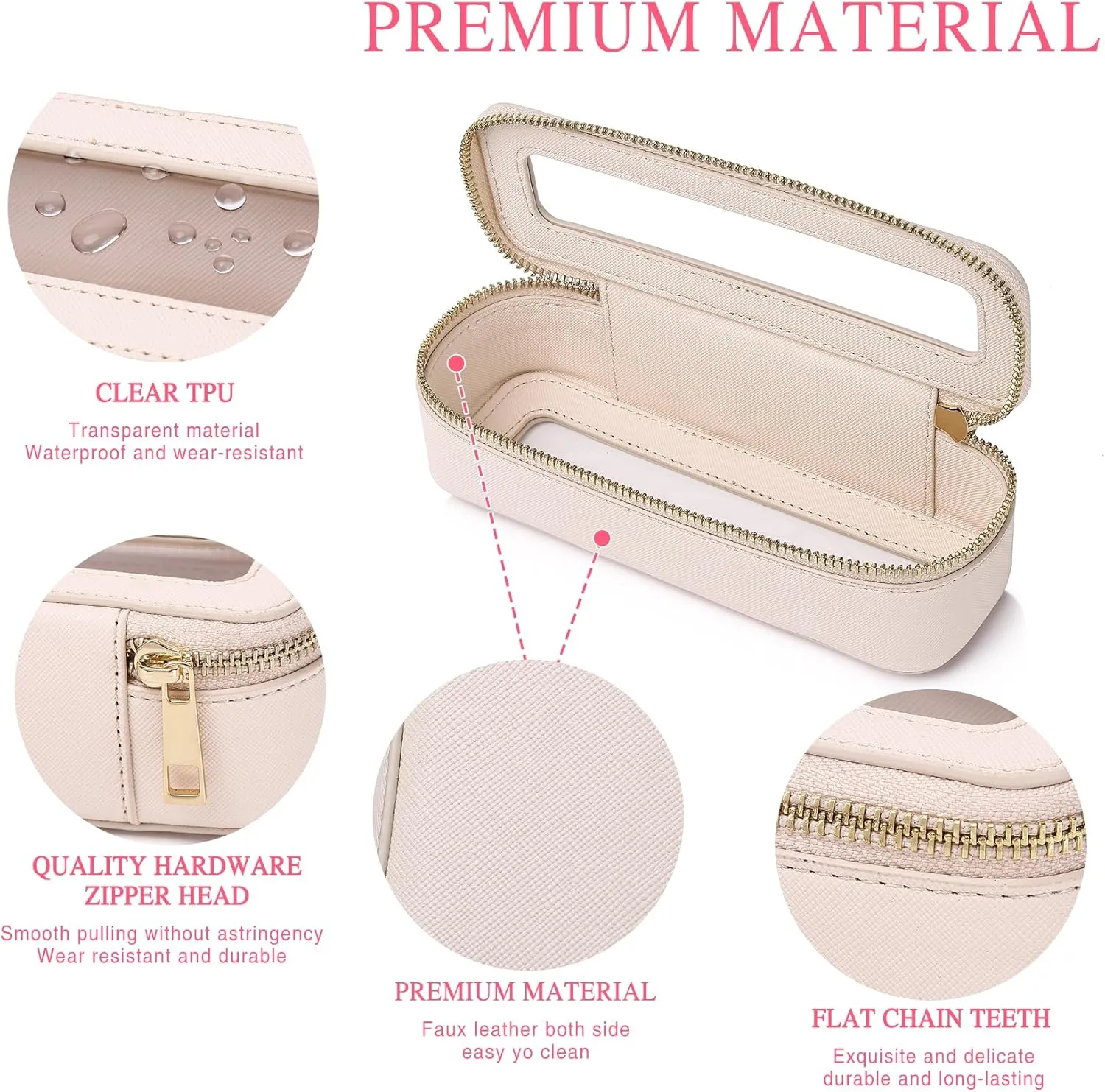 Makeup Brush Case Slim Clear Makeup Bag Travel Cosmetic Case and Waterproof Toiletry Makeup Bag with Zipper Purse Organizer for Women (Beige, Slim)