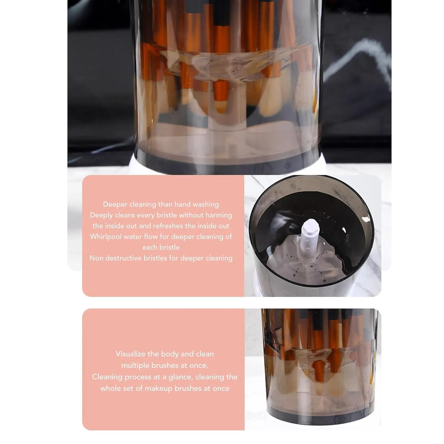 Makeup Brush Cleaner Machine, USB Visible Quick Dry Automatic Makeup Brush Cleaner Portable Make up Brush Cleaner Cleanser Machine Cosmetic for All Size Makeup Brushes(Gray)