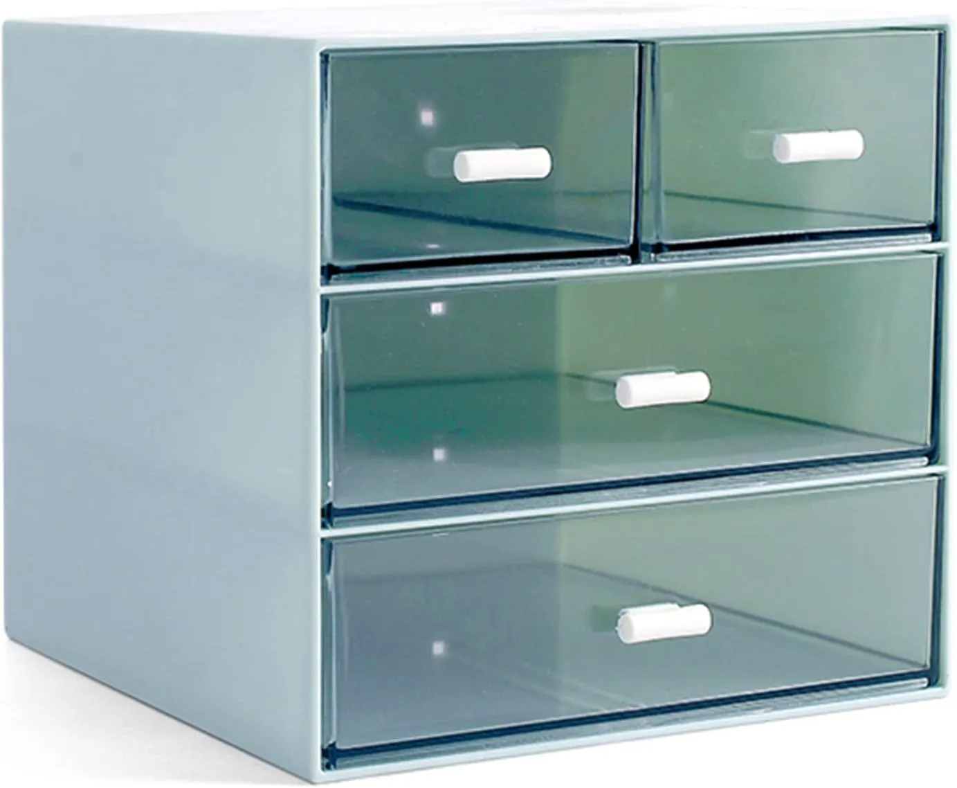 Makeup Organizer, Desk Organizer with 4 Drawers, Sundries Storage，Vanity Cosmetic Storage Box, Bathroom Counter or Dresser, Blue (QBH-4CT-2)