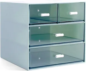 Makeup Organizer, Desk Organizer with 4 Drawers, Sundries Storage，Vanity Cosmetic Storage Box, Bathroom Counter or Dresser, Blue (QBH-4CT-2)