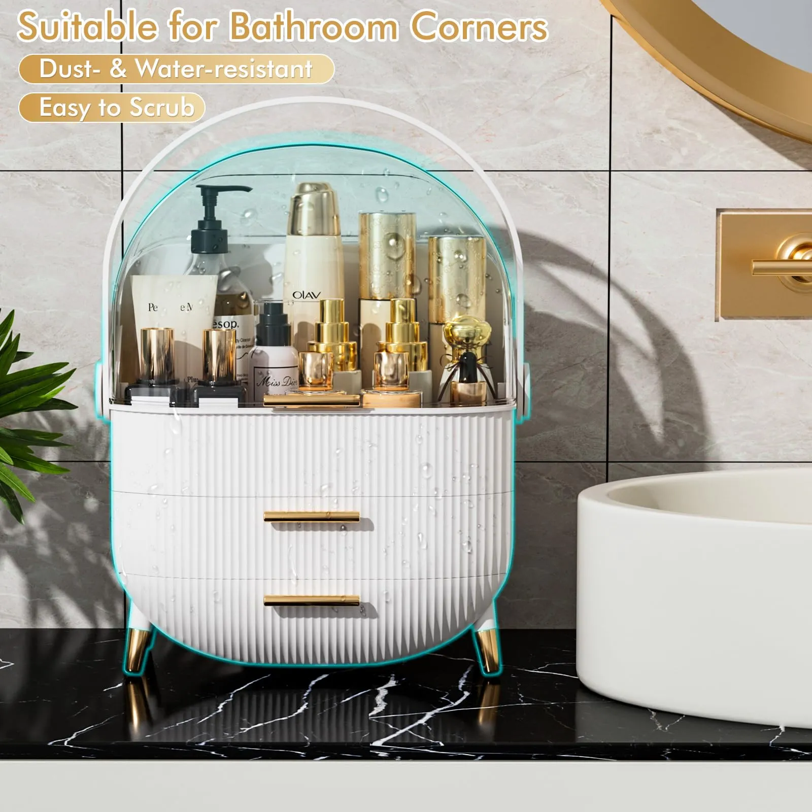 Makeup Organizer Skincare Organizers - Cosmetic Display Cases with Transparent Cover, SkinCare Organizers for Bathroom Countertop, Bedroom Vanity Desk, Lipstick Organizer, White
