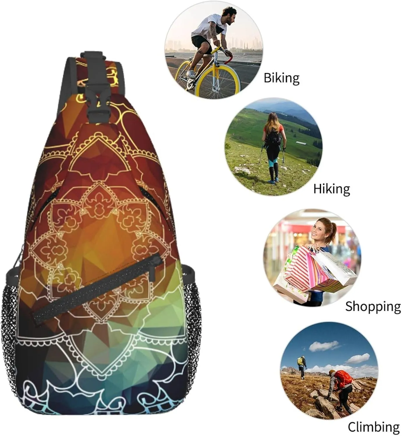 Mandala Sling Backpack Crossbody Sling Bag for Women Men Flower Shoulder Bag Travel Hiking Daypack