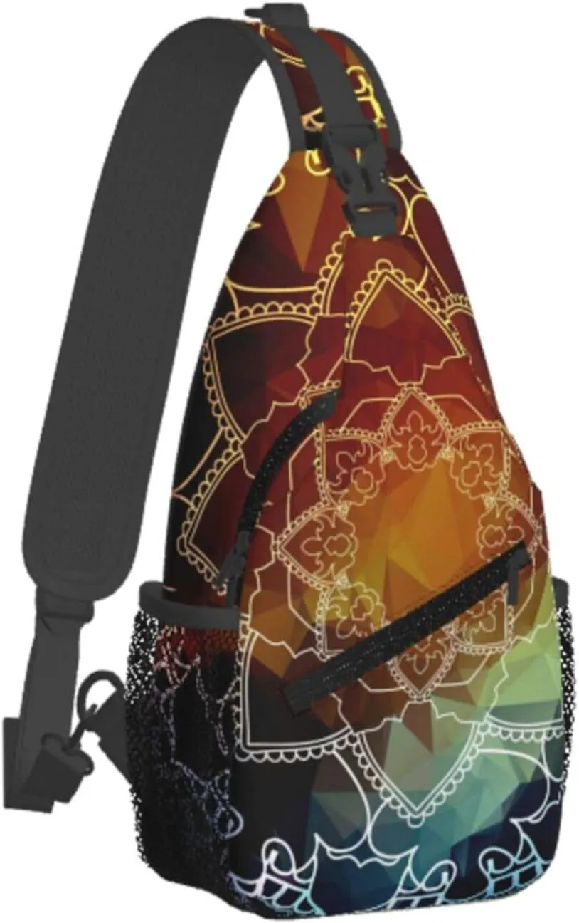 Mandala Sling Backpack Crossbody Sling Bag for Women Men Flower Shoulder Bag Travel Hiking Daypack
